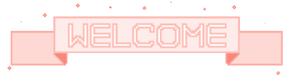 A gif of a sparkling, pink banner that reads Welcome.